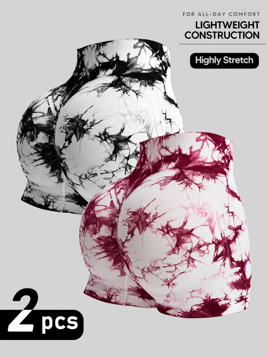 2pcs Dye-Dyed Three-Quarter Athletic Shorts