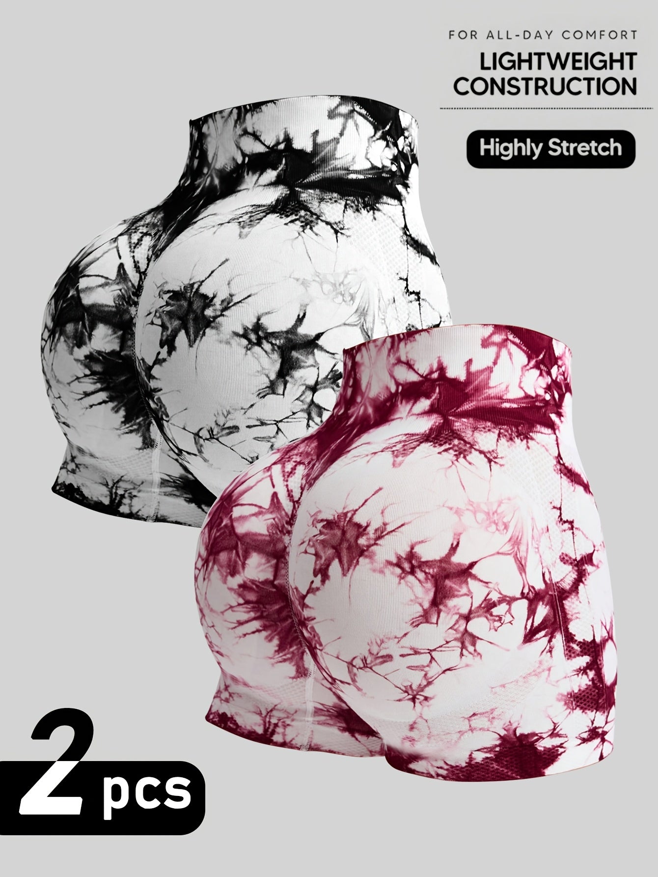 2pcs Dye-Dyed Three-Quarter Athletic Shorts