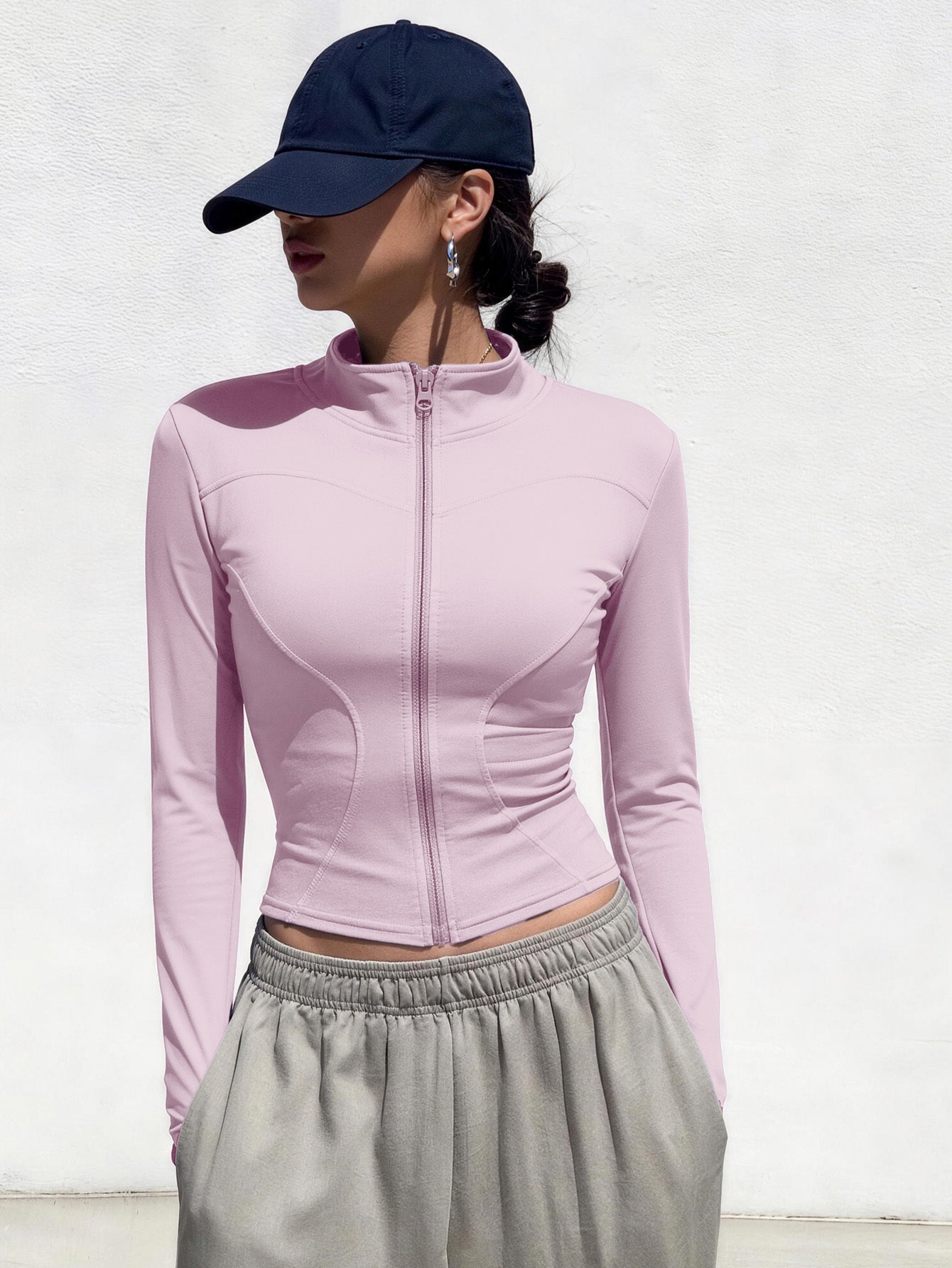Women's Long Sleeve Yoga Jacket, Quick-Dry Sweat-Wicking Sports Top, Stretchy Breathable Fabric, Suitable for Running, Cycling, Pilates, Gym Training, Solid Color Versatile Casual Sportswear, Sports Jacket, Fashionable Sporty Style