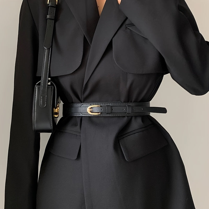 Women's Solid Color PU Slim Waist Cincher, Versatile Minimalist Waist Belt, 3cm Wide Thin Belt