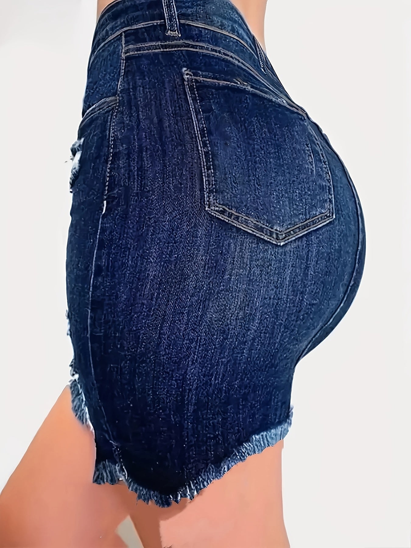 Stretchy Distressed Denim Mini Skirt