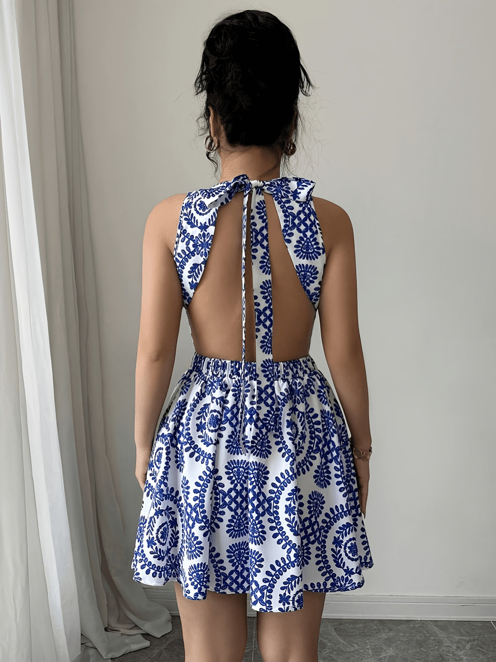 Backless Floral Mini Dress
