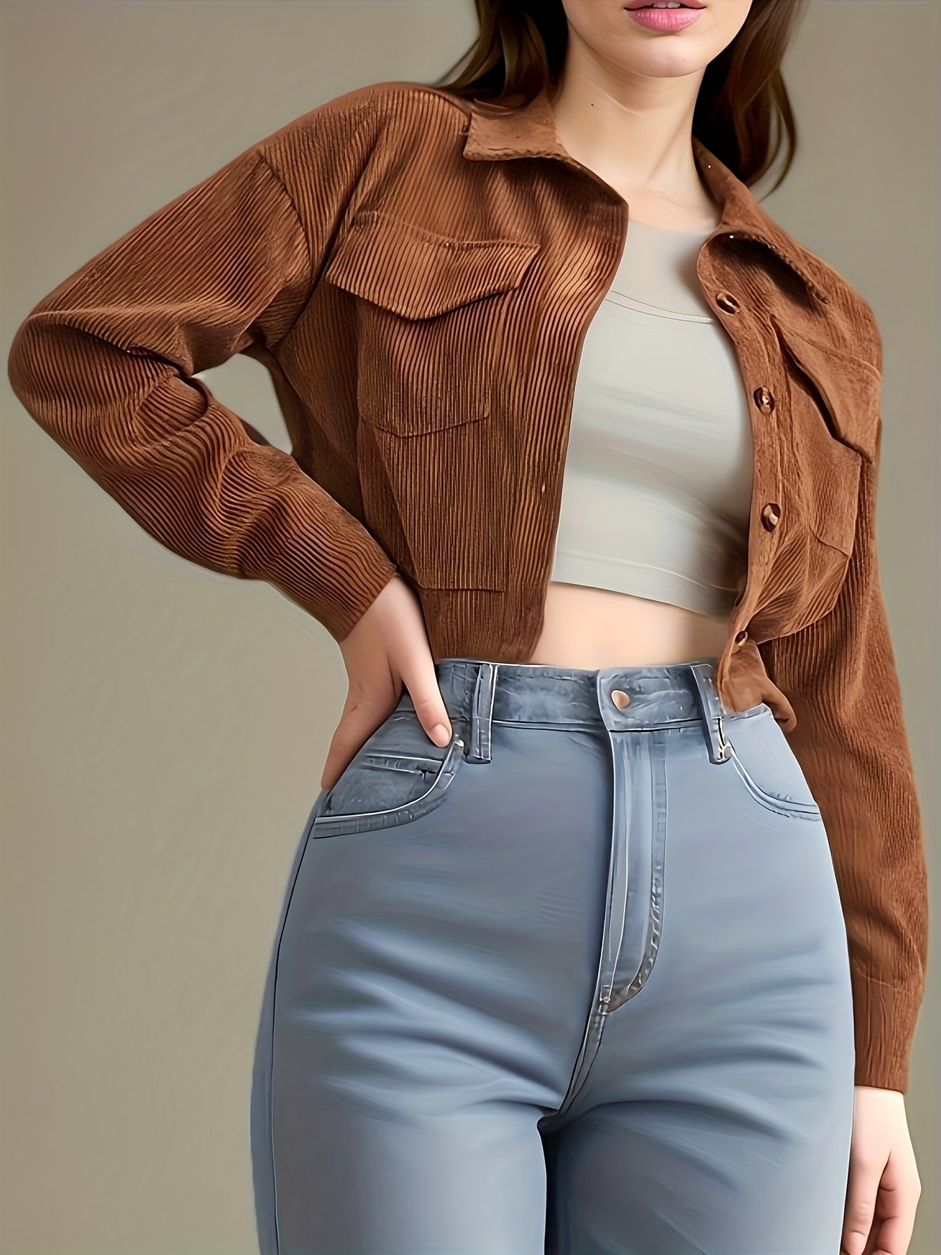Flap Pocket Drop Shoulder Corduroy Jacket