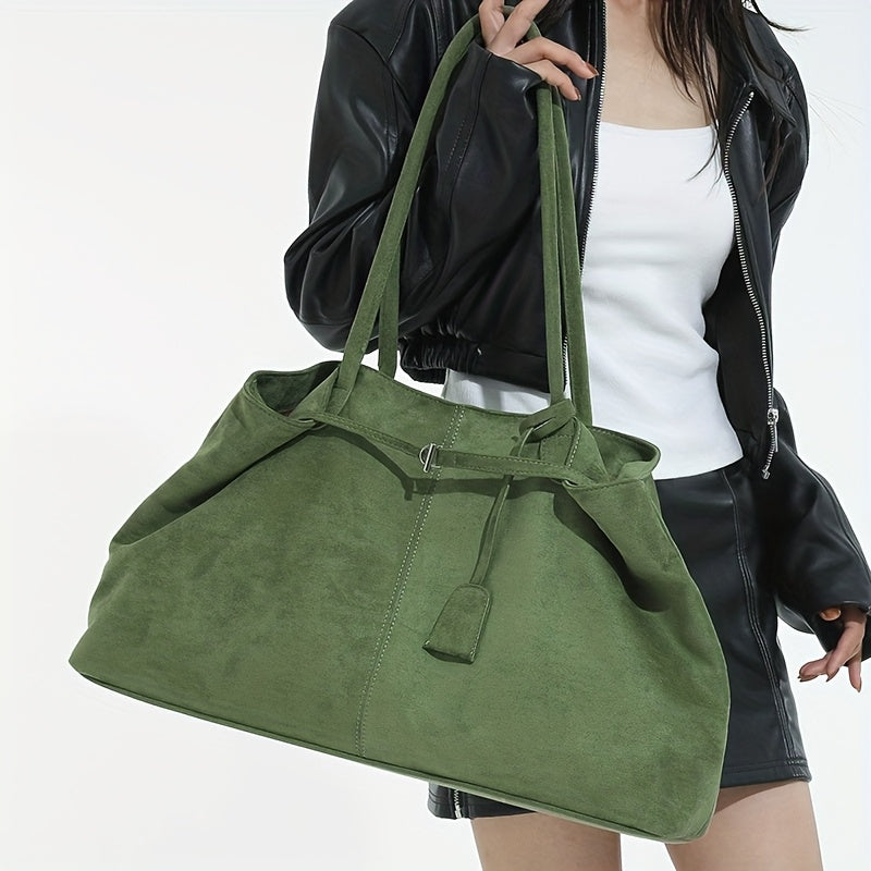 Faux Suede Large Capacity Vintage Solid Color Women'S Shoulder Bag, Handheld Design, Magnetic Closure, Suitable for Daily Commuting, Shopping, And Travel