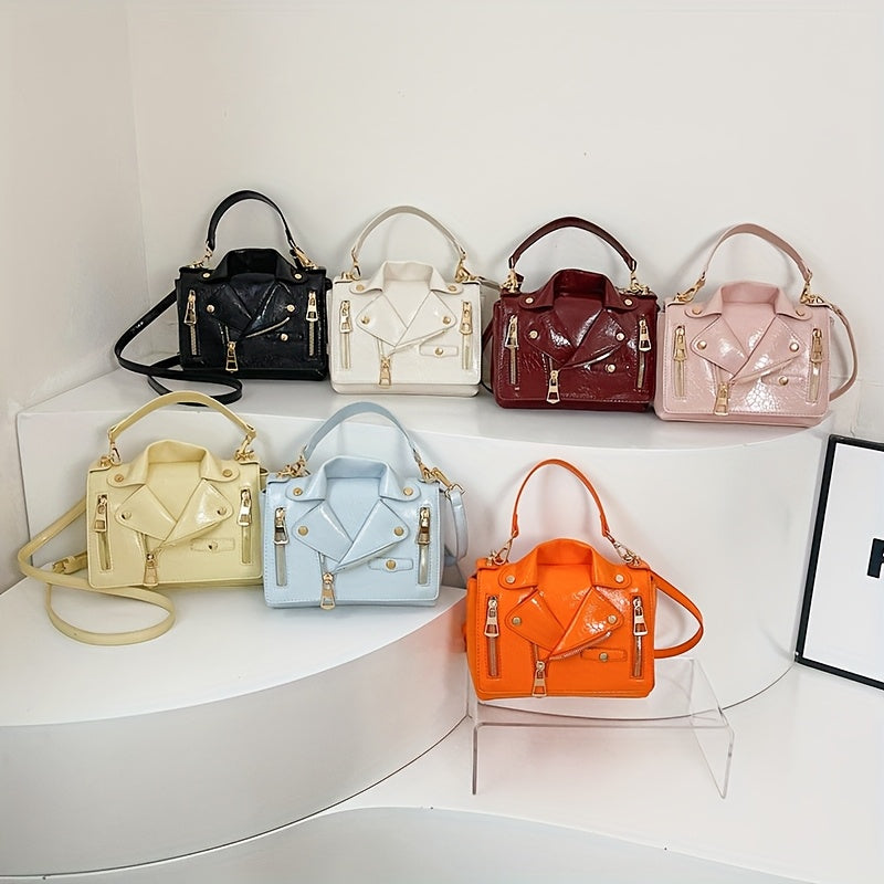Women's Jacket-Shaped Multi-Zipper Studded Crossbody Bag