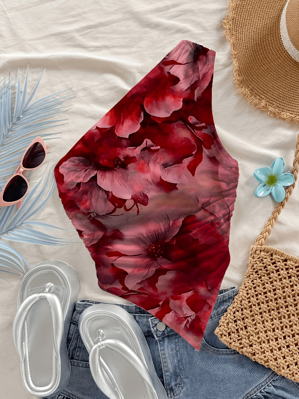 Floral One-Shoulder Spaghetti Top