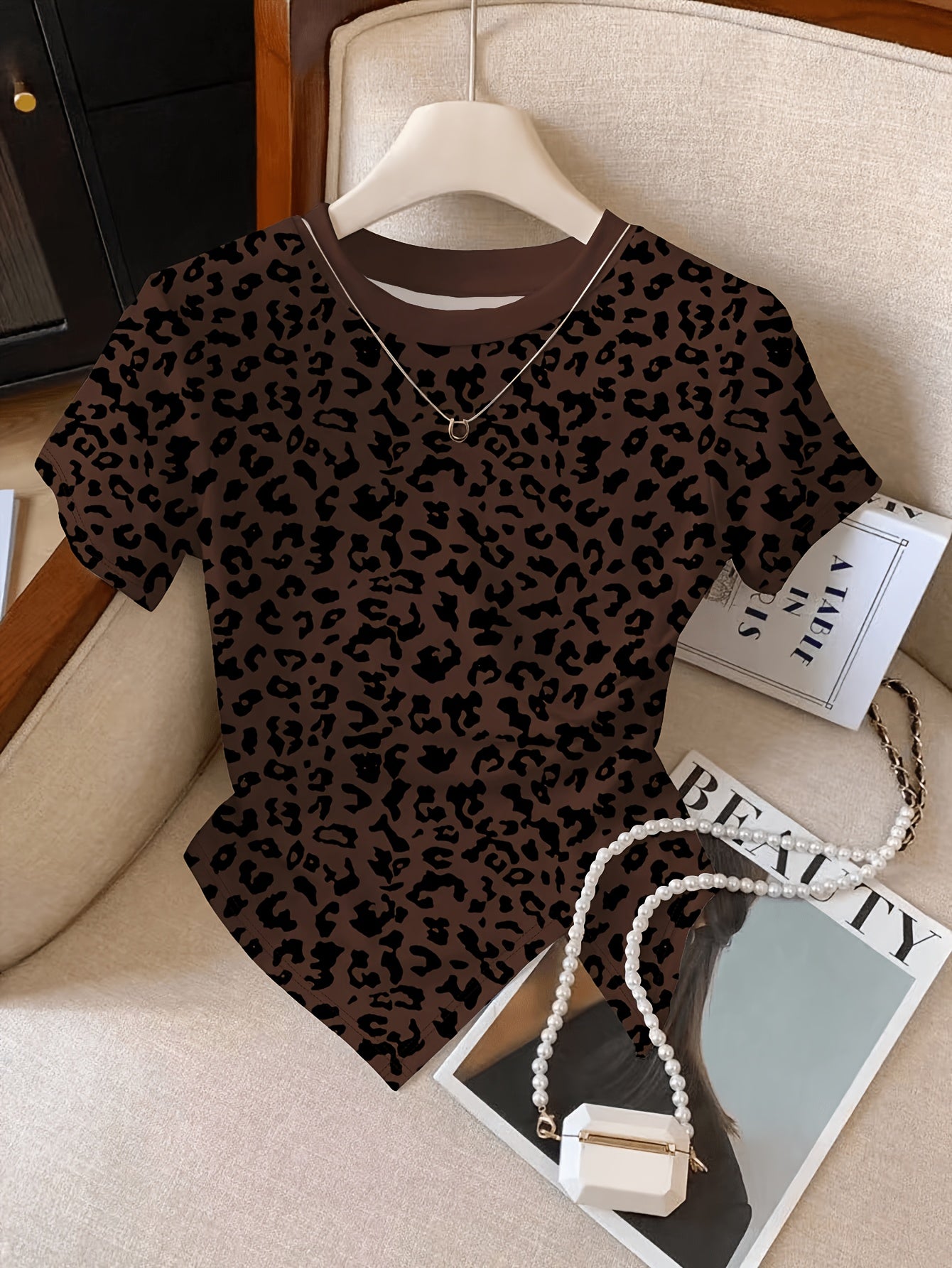 New Women'S Spring And Summer Pattern Printed Round Neck Slim-Fit Versatile Tight T-Shirt