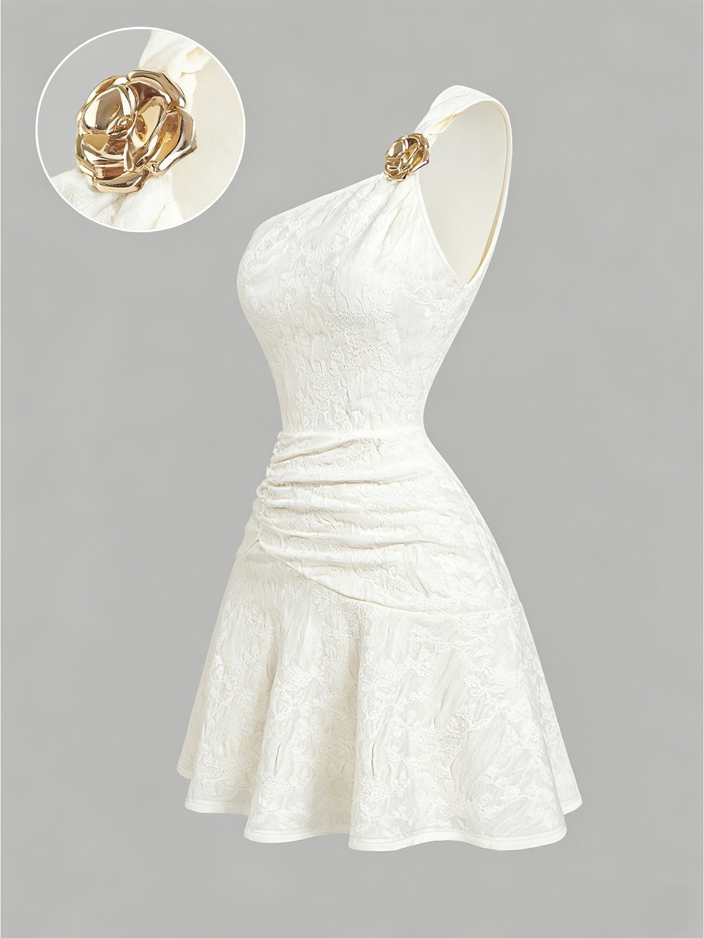 Women's French Floral One-Shoulder Jacquard A-Line Dress
