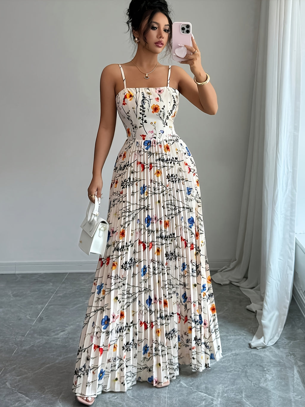 Floral Pleated Maxi Dress