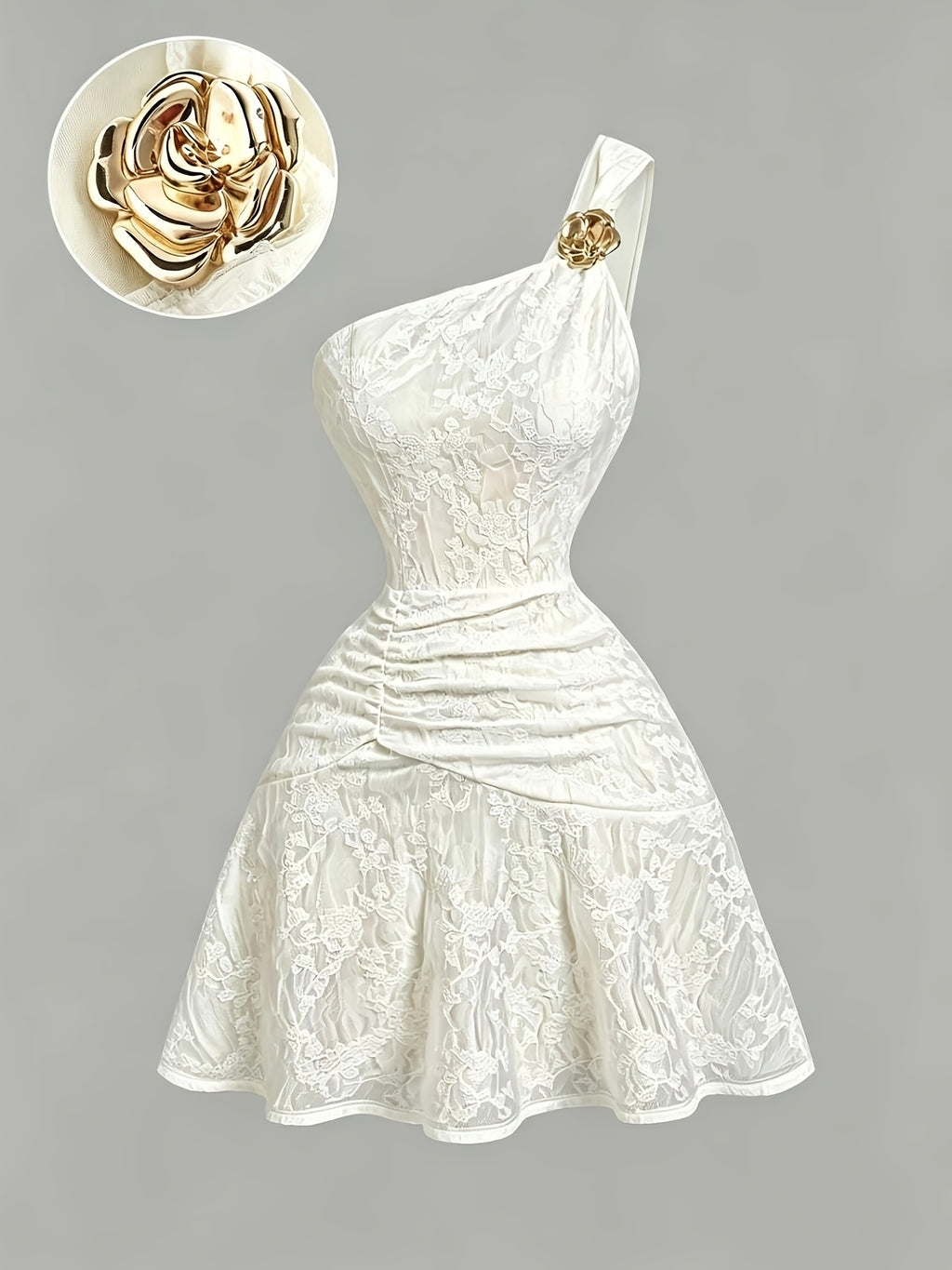 Women's French Floral One-Shoulder Jacquard A-Line Dress