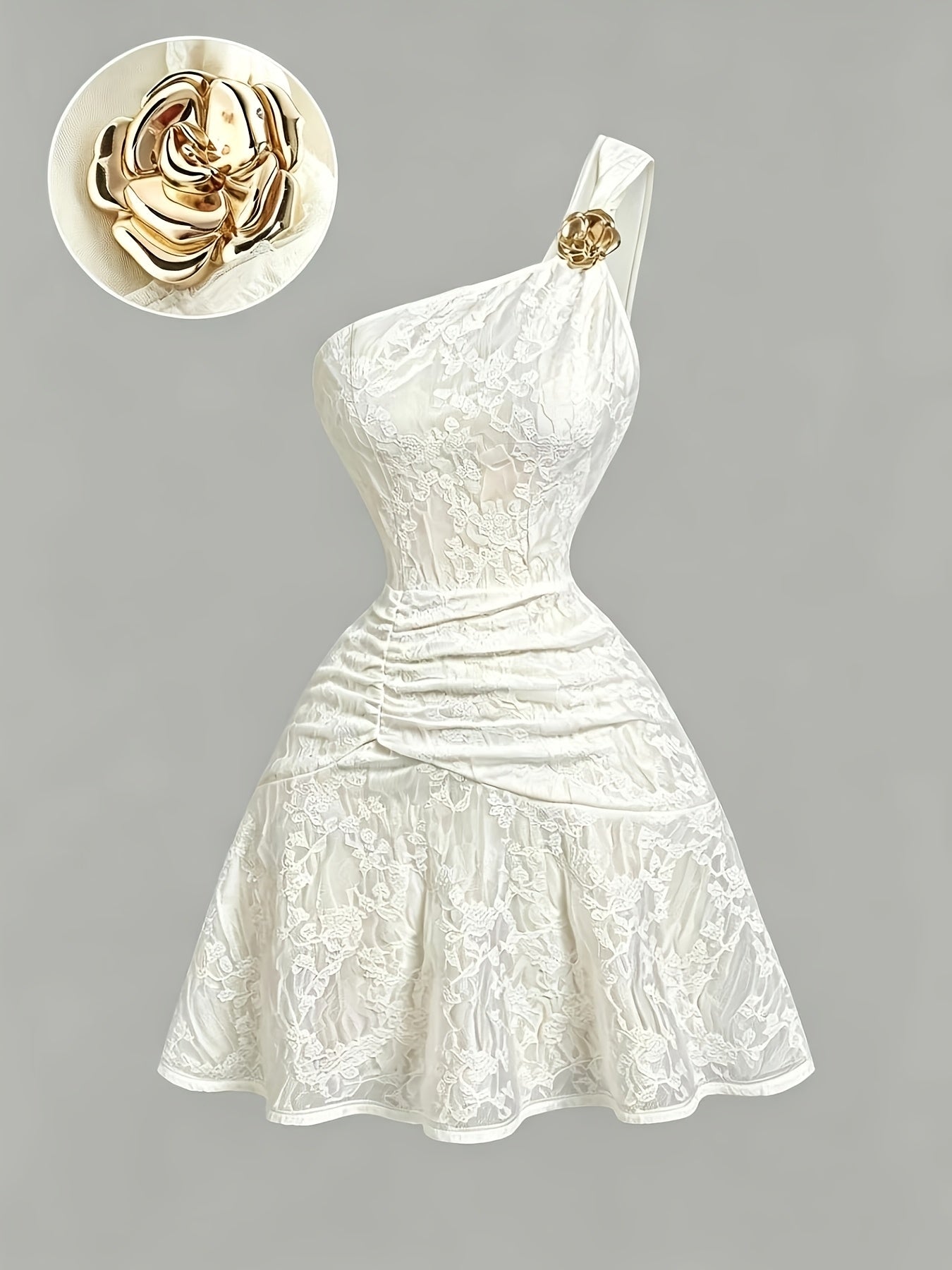 Women's French Floral One-Shoulder Jacquard A-Line Dress