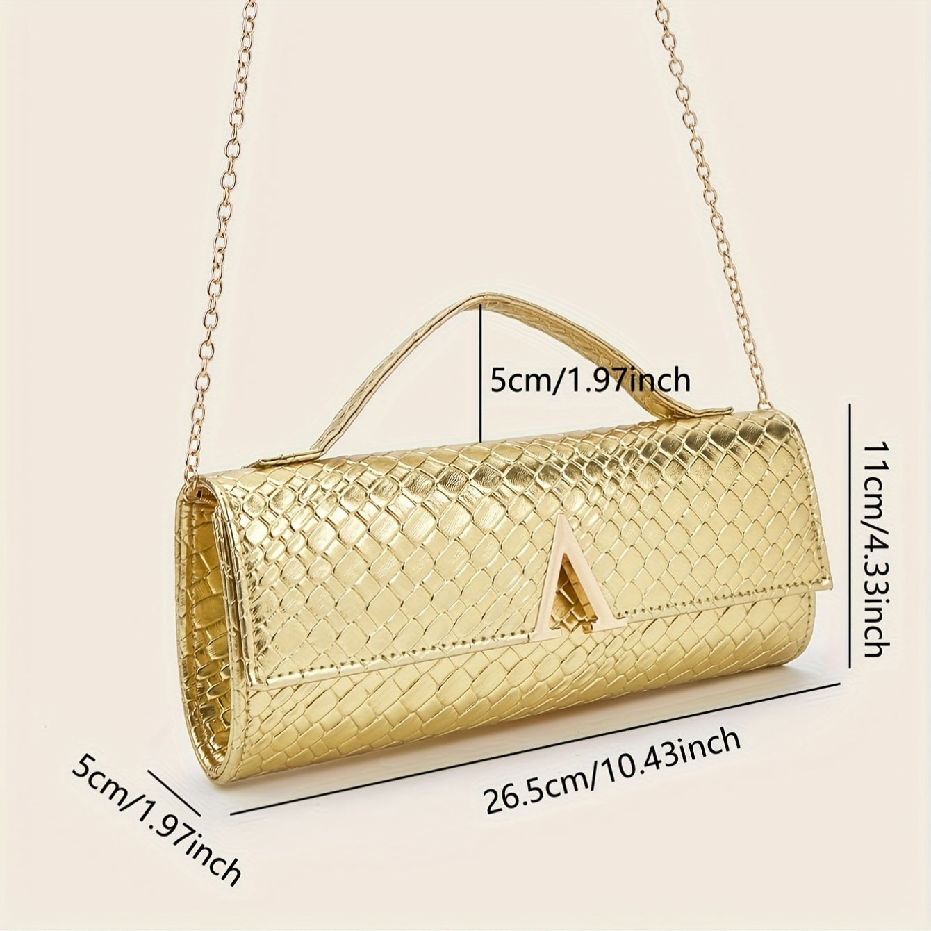 Solid Elegant Woven Printed Women'S Evening Bag, with Sparkling Hardware Embellishments, Self-Contained Handle, And Removable Long Chain, Handheld And Crossbody, Multifunctional Evening Bag, Suitable for Various Evening Occasions