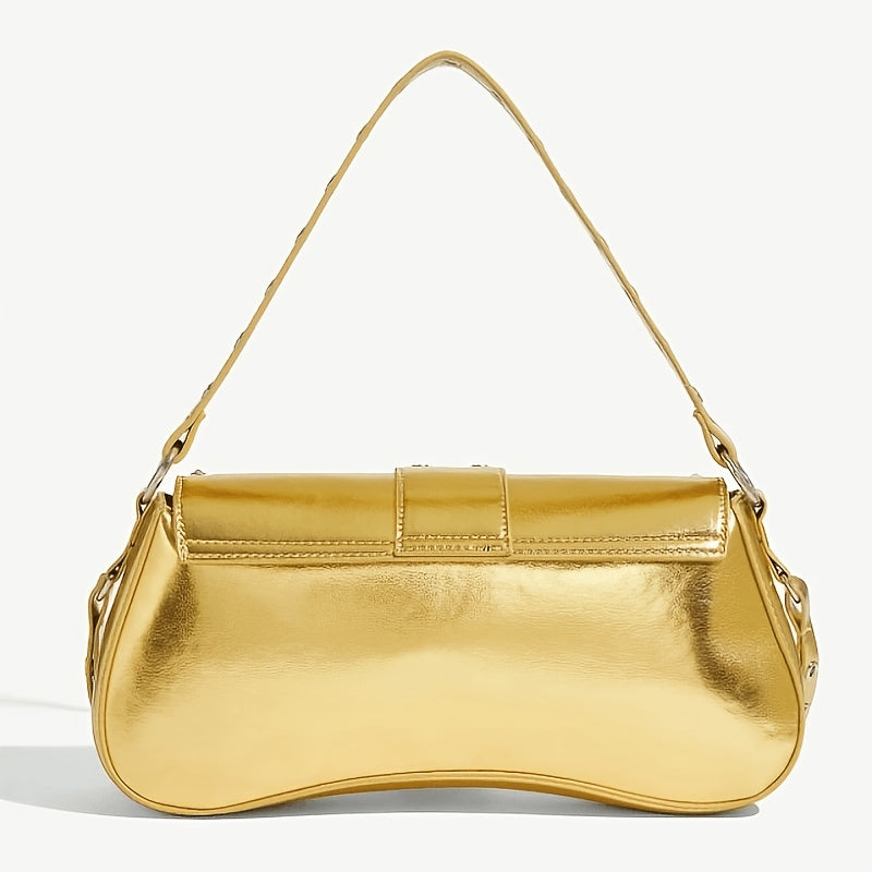 Women'S Shoulder Bag American Y2K Metallic Shoulder Bag for Women, New Rivet Decorated Underarm Bag, Retro Crossbody Bag, Versatile Fashion Shiny Small Square Bag