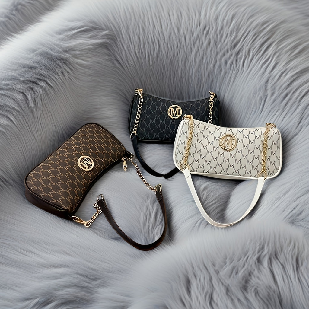 French-Style Vintage Underarm Bag for Women, New Letter Print Small Square Bag with Chain, Single-Shoulder Handbag, Perfect Women's Shoulder Bag with "M" Logo - Zipper Closure Shoulder Bag, Suitable for Daily Commuting and Casual Outings