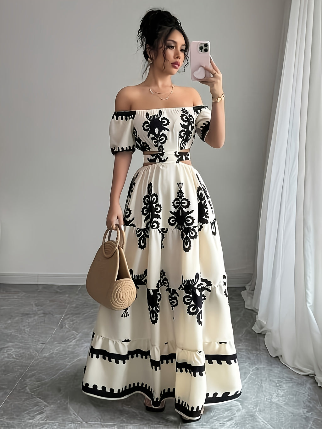 Off-Shoulder Backless Tie-Back Dress