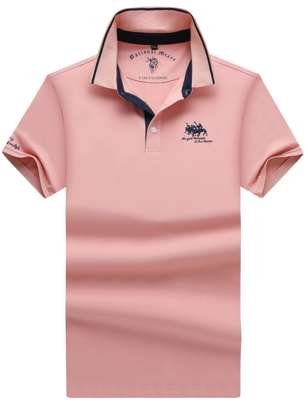Men's Turn- Collar 95% Cotton 5 Spandex Embroidered T-Sshirt Short Sleeve Comfortable Breathability
