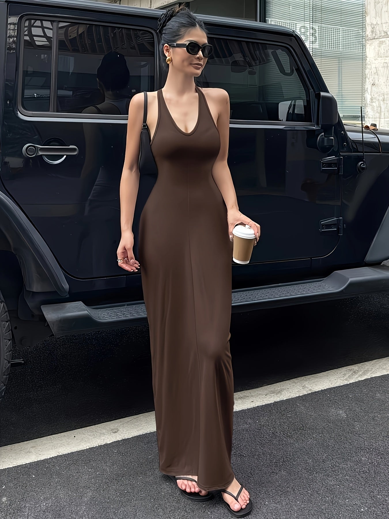 Women'S V-Neck Bodycon Maxi Dress