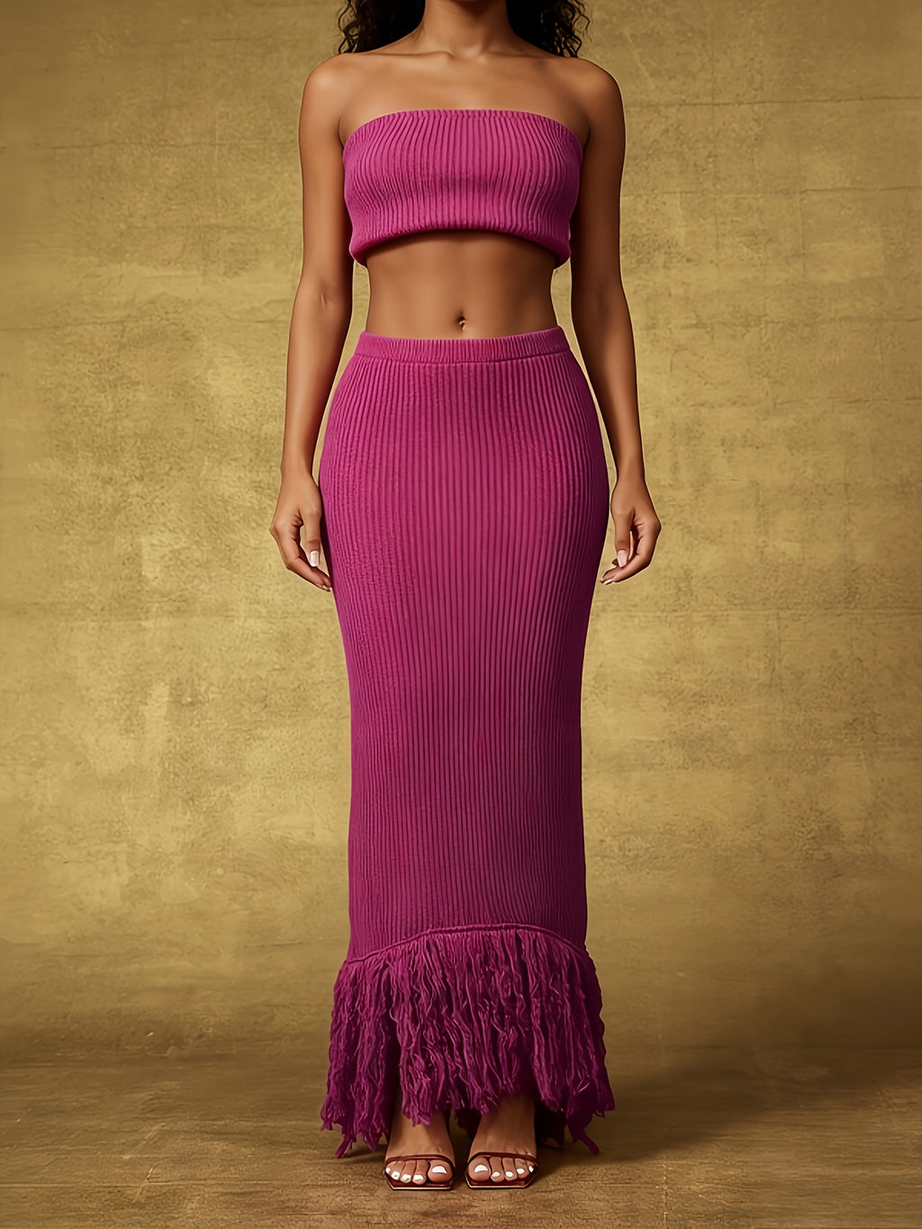 Women's Tassel Hem Slim Fit Solid Maxi Dress