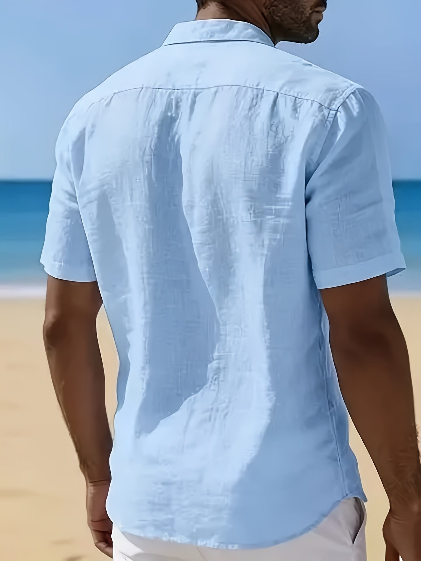 Men's Solid Color Casual Lapel Short-Sleeve Shirt, Clean Look for Summer, Island Vacation Style, Versatile and Comfortable for Commuting, Easy to Style with Multiple Colors to Match, Suitable for Campus/Office, A Great Choice as a Gift for Boyfriend