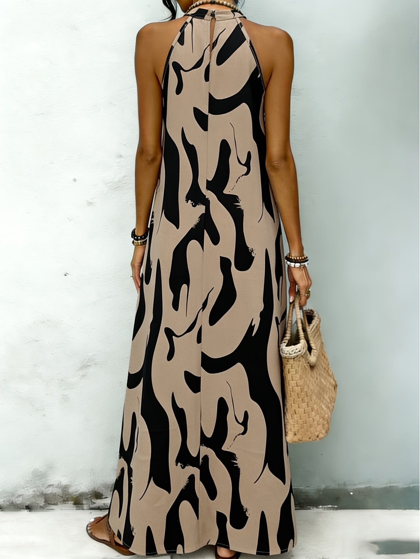 Women's Geometric Print Halter Neck Beach Maxi Dress