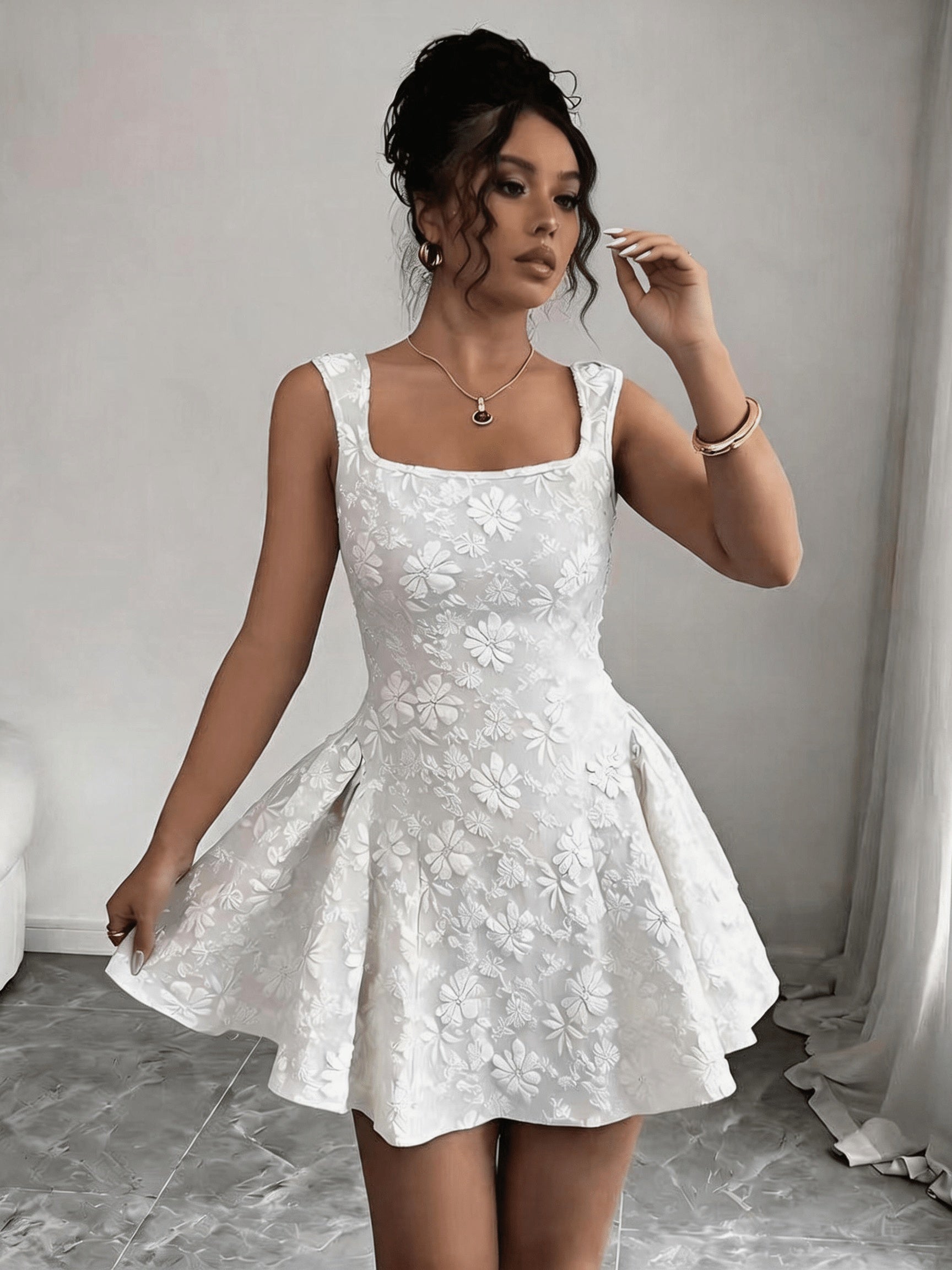 Ladies Embroidered Round Neck Fitted Dress