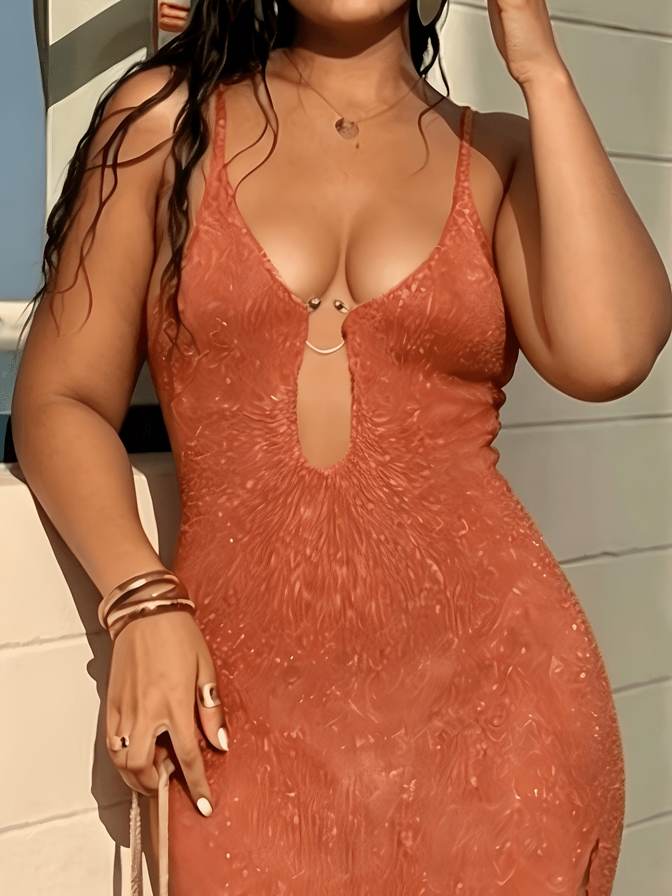 Plus Size Crochet Long Beach Cover-Up Dress