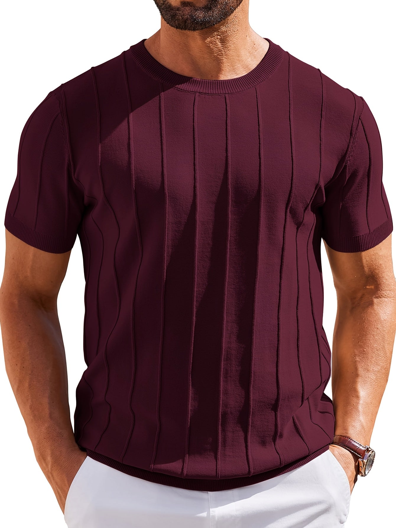 Men's Minimalist Round Neck Knit T-Shirt