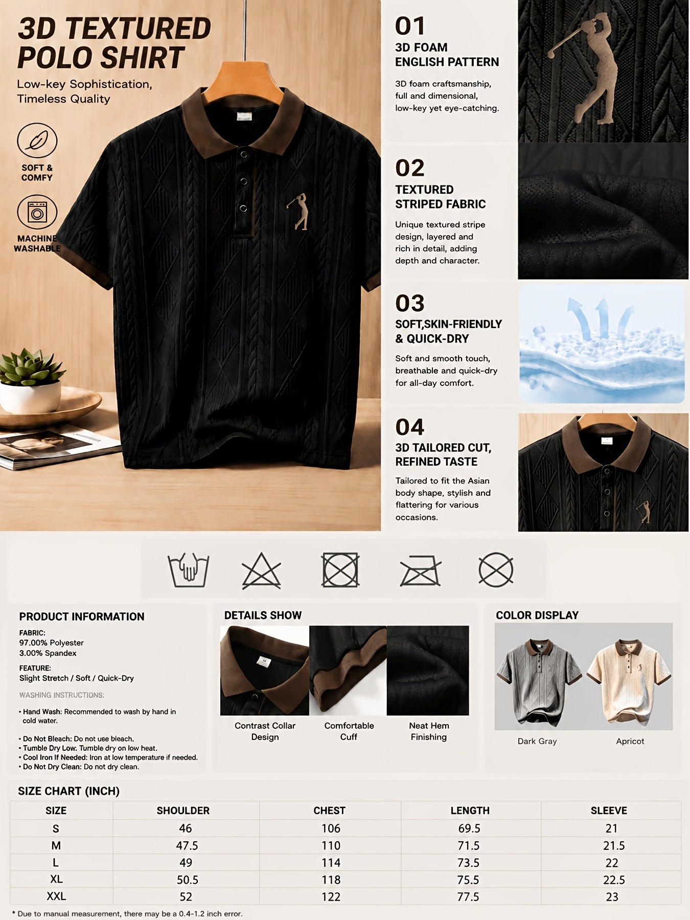 Men's 3D Golf Pattern Quick-Dry Polo Shirt