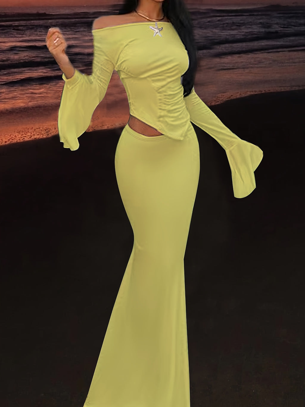 Women's Long Sleeve T-Shirt & Long Skirt 2-Piece Set