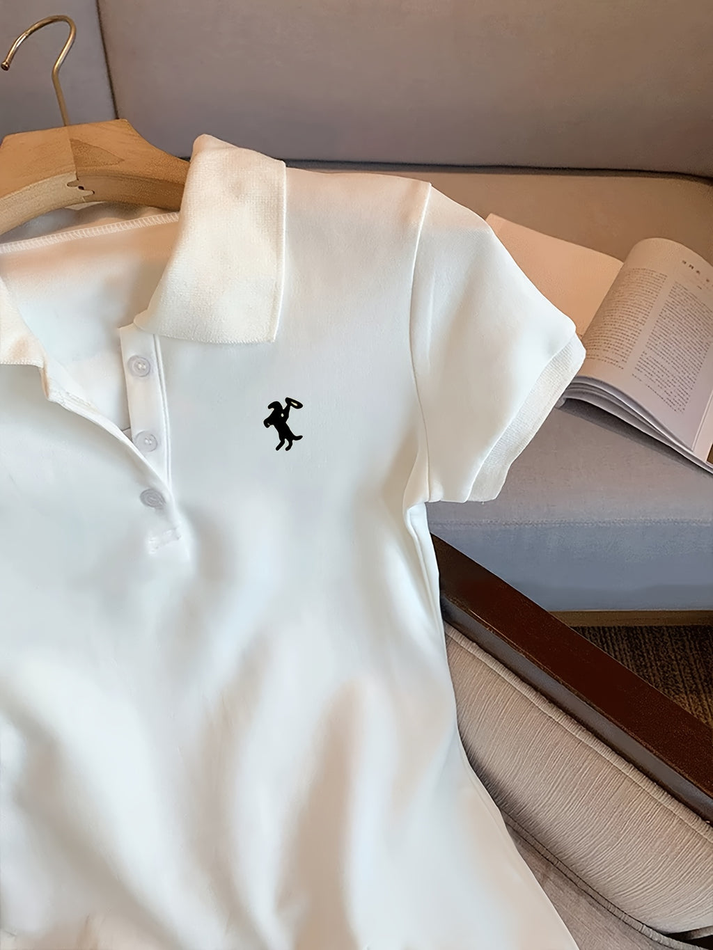 Y2K Embroidered Pattern Pure White Ribbed Collar Dress