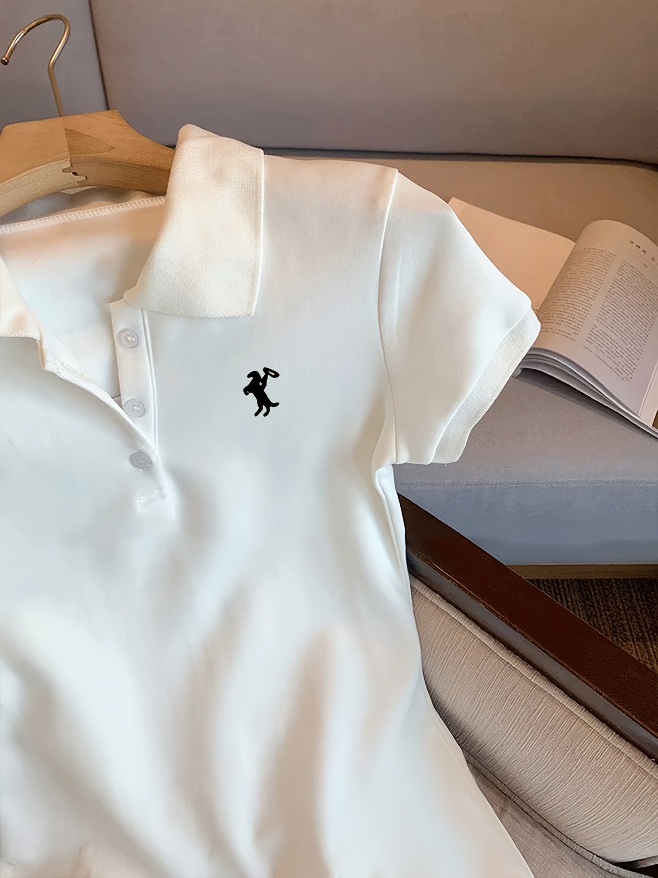 Y2K Embroidered Pattern Pure White Ribbed Collar Dress