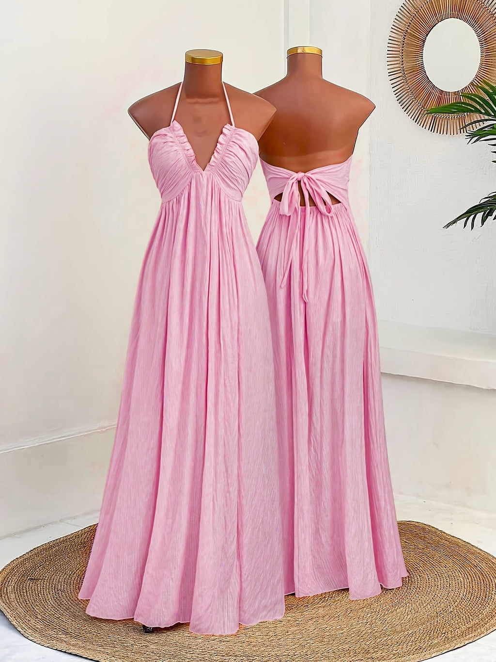 Plus Size Halter Backless Strappy Vacation Maxi Dress