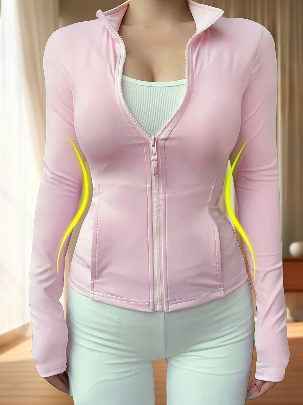 Women's Slim-Fit Short Cropped Long Sleeve Jacket - Stand Collar Zipper Front, Medium Stretch Casual y Outerwear for Spring Summer Fall, Machine Washable Solid Color, Apparel, Seasonal Wear, Modern Look, Durable Fabric, Elasticity Comfort