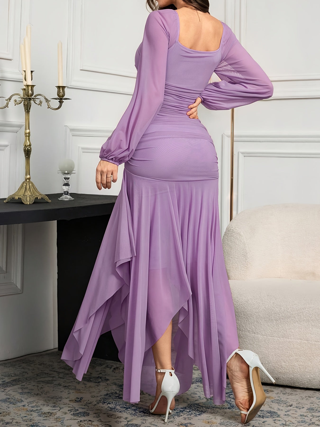 Square Neck Purple Lace Dress