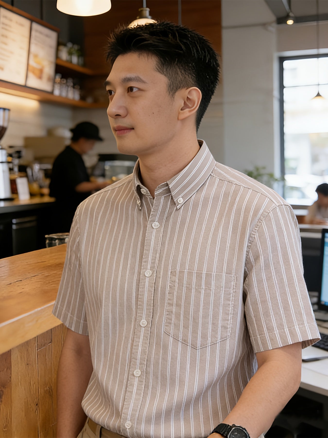 Men's Striped Cotton Oxford Button Shirt