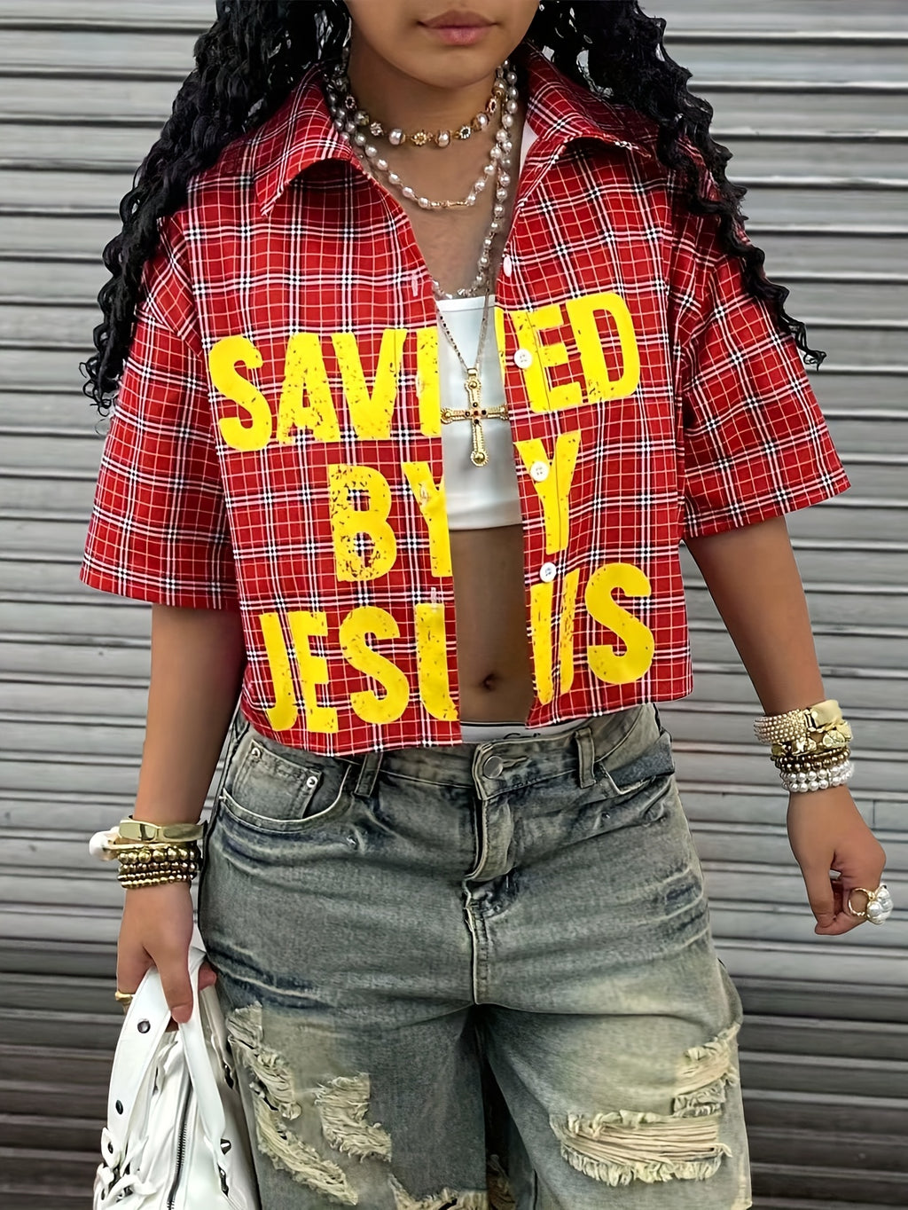Plaid Short-Sleeve Loose Shirt