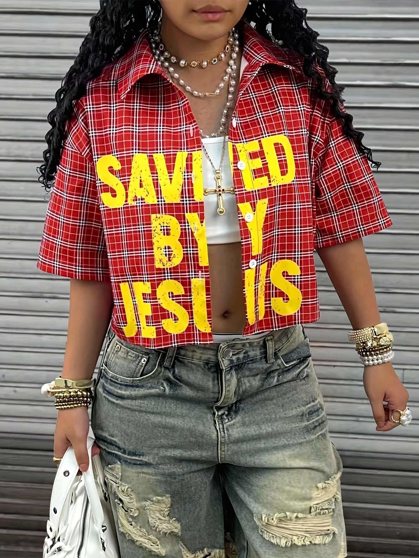 Plaid Short-Sleeve Loose Shirt