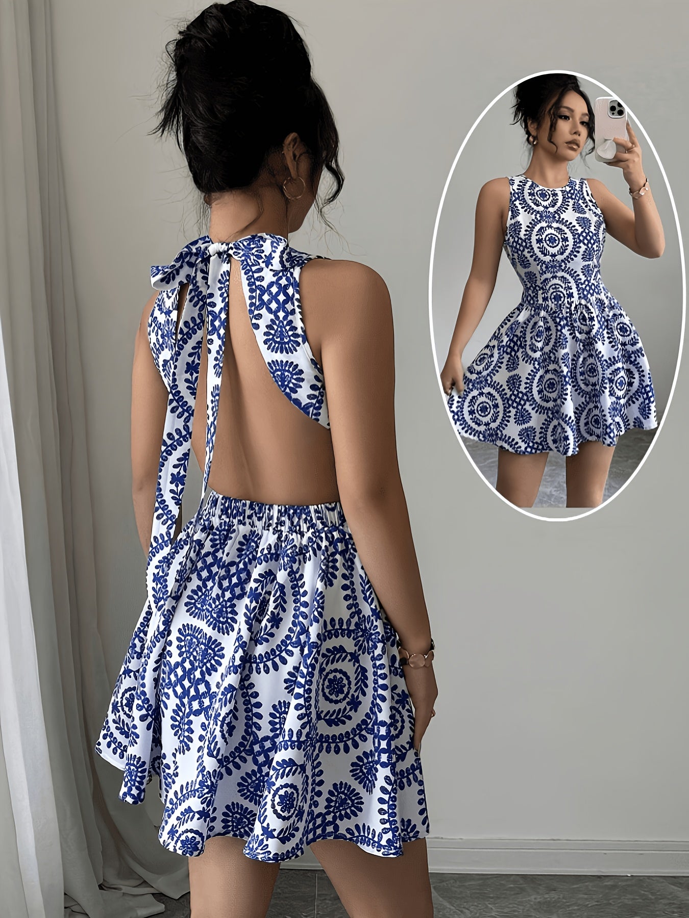 Backless Floral Mini Dress