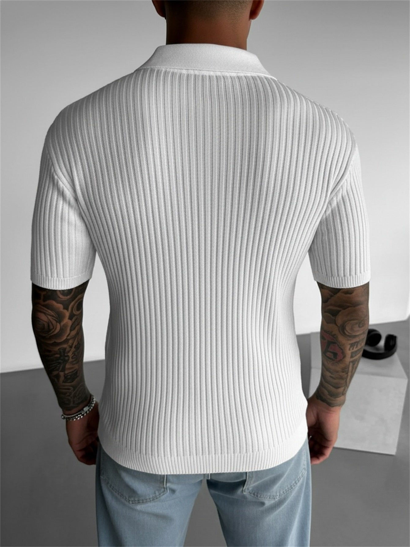 Men's Slim Fit Ribbed Polo Collar Knit Top