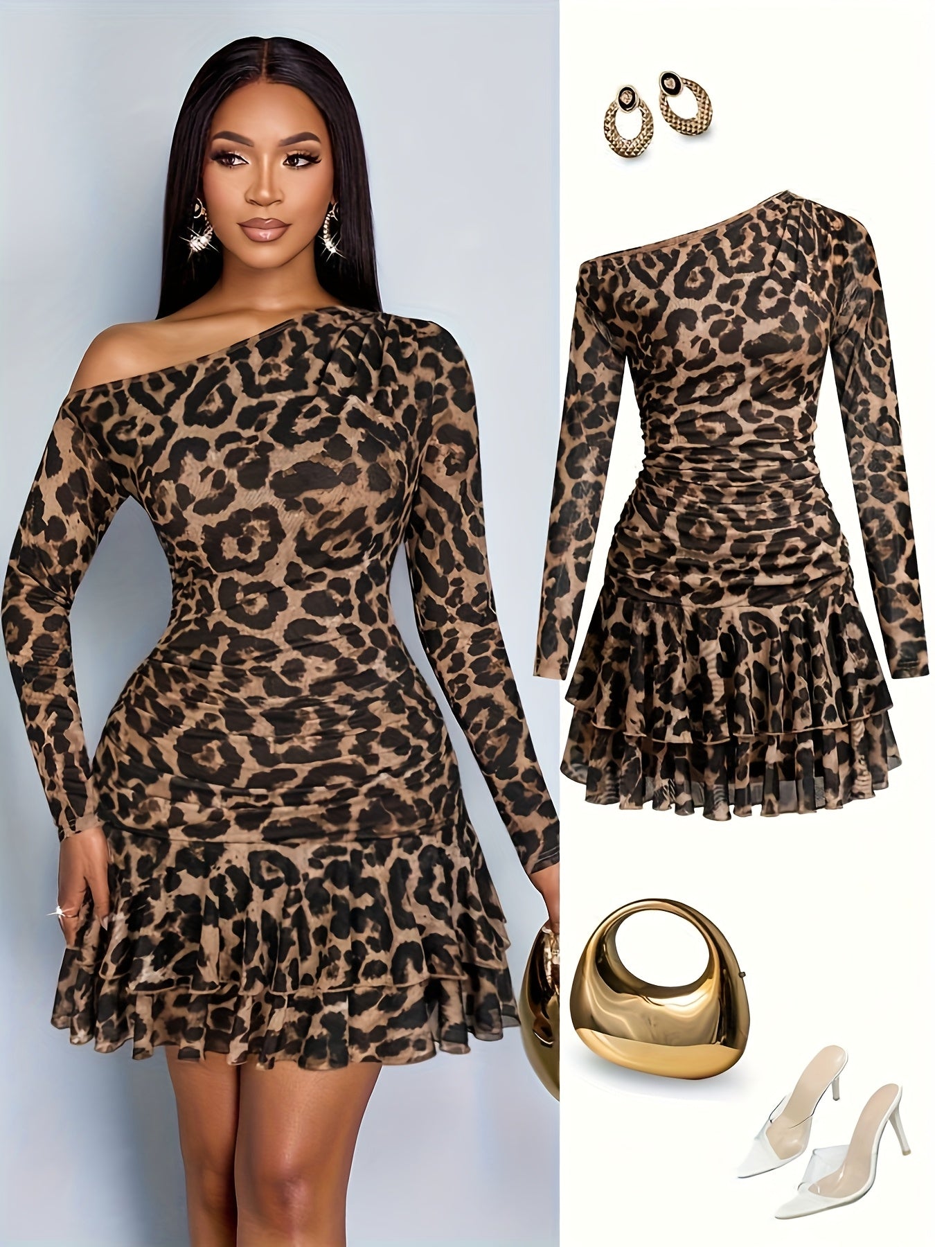 Leopard Print Ruched Mini Dress