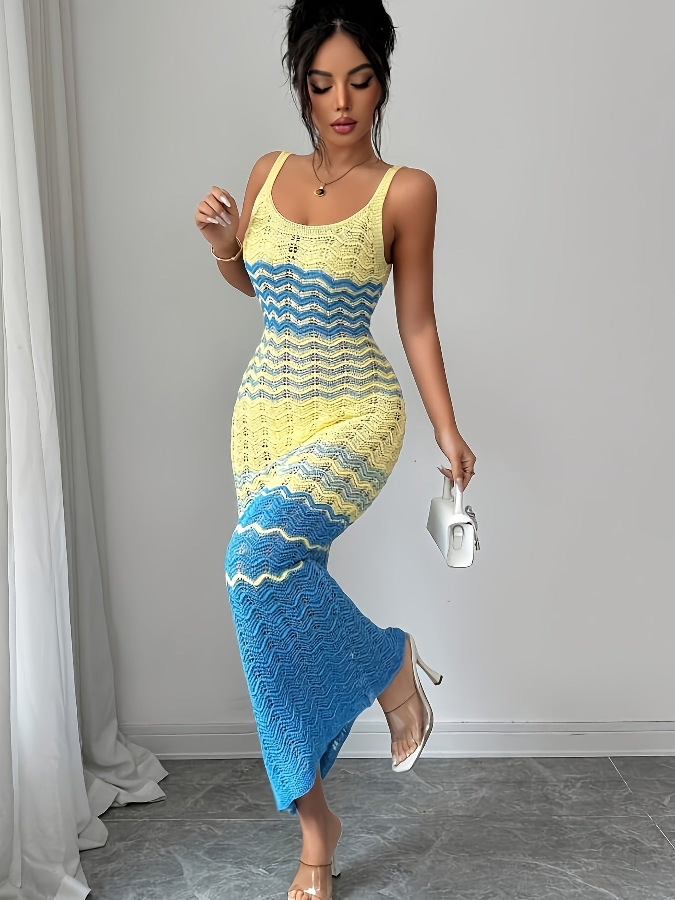 European and American Women's Camisole Maxi Dress with Cut-Out V-Neck Cover-Up