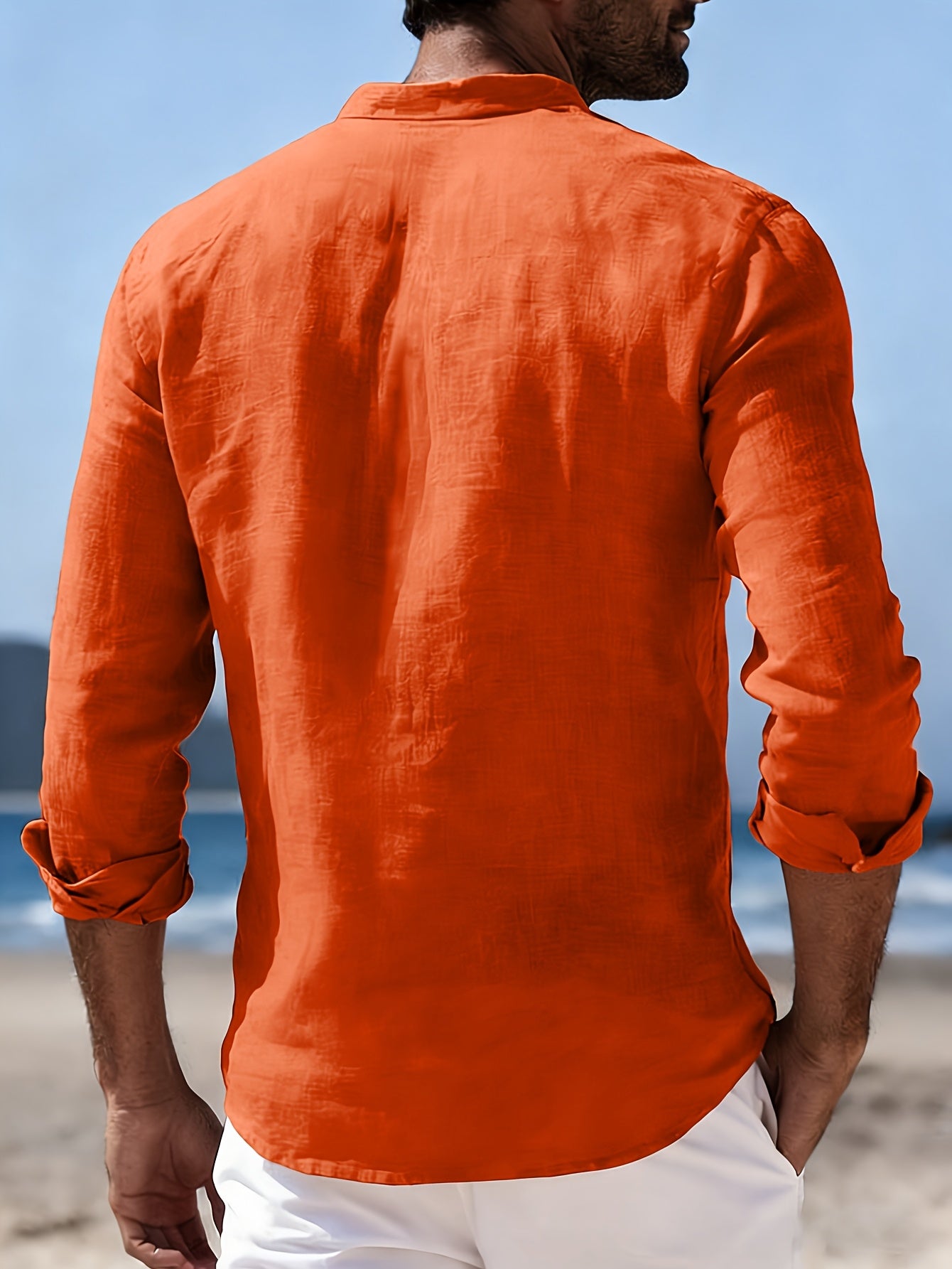 Men's Solid Lapel Button Long Sleeve Casual Shirt
