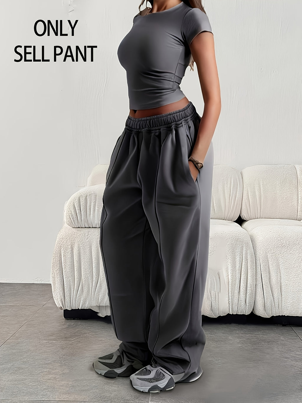 Women'S Casual Loose Easy Solid Color Elastic Waist Athletic Pants