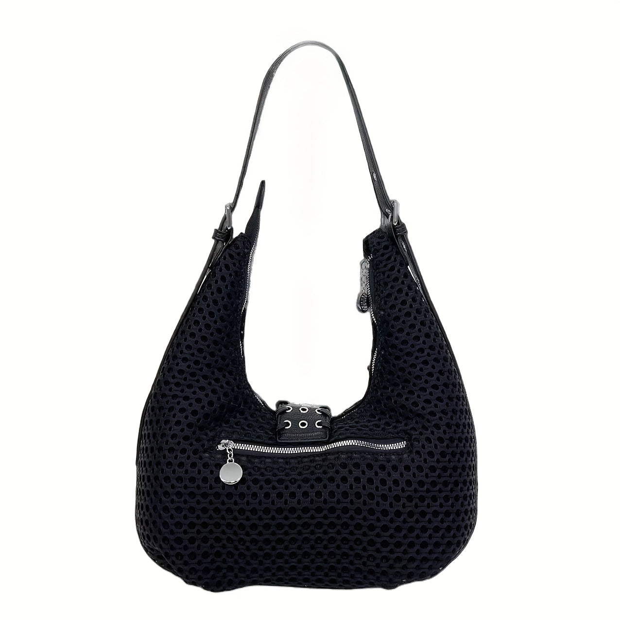 Women's Y2K Mesh Splicing Rivet Bucket Crossbody Bag