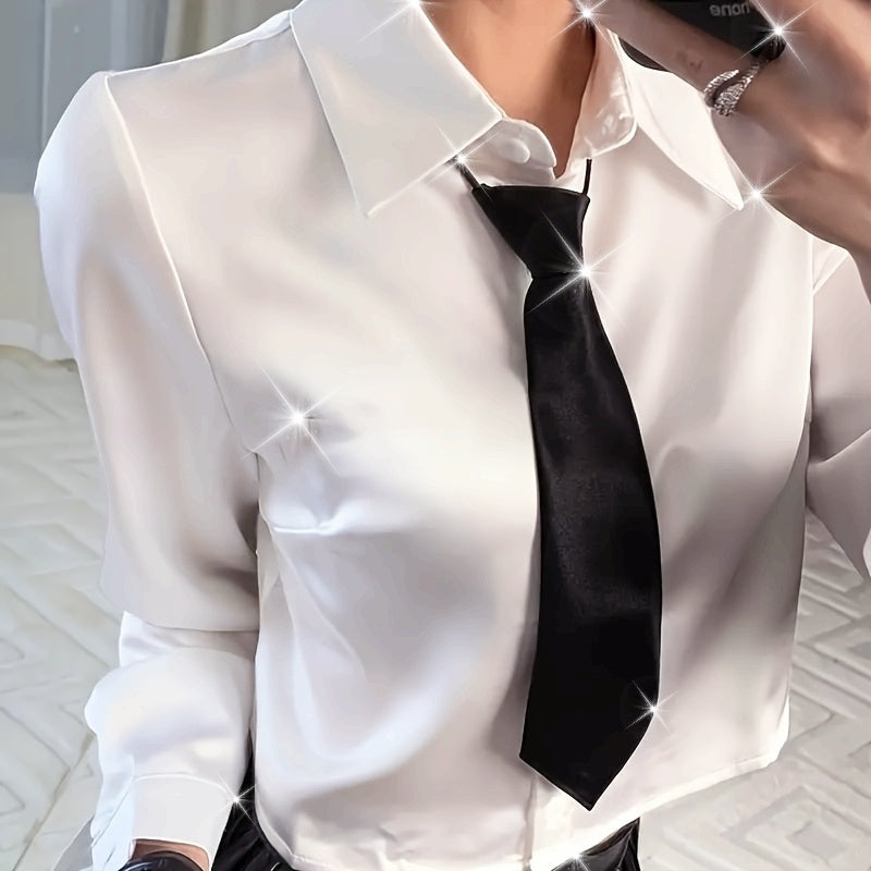 Black satin tie, polyester, for casual and party wear.