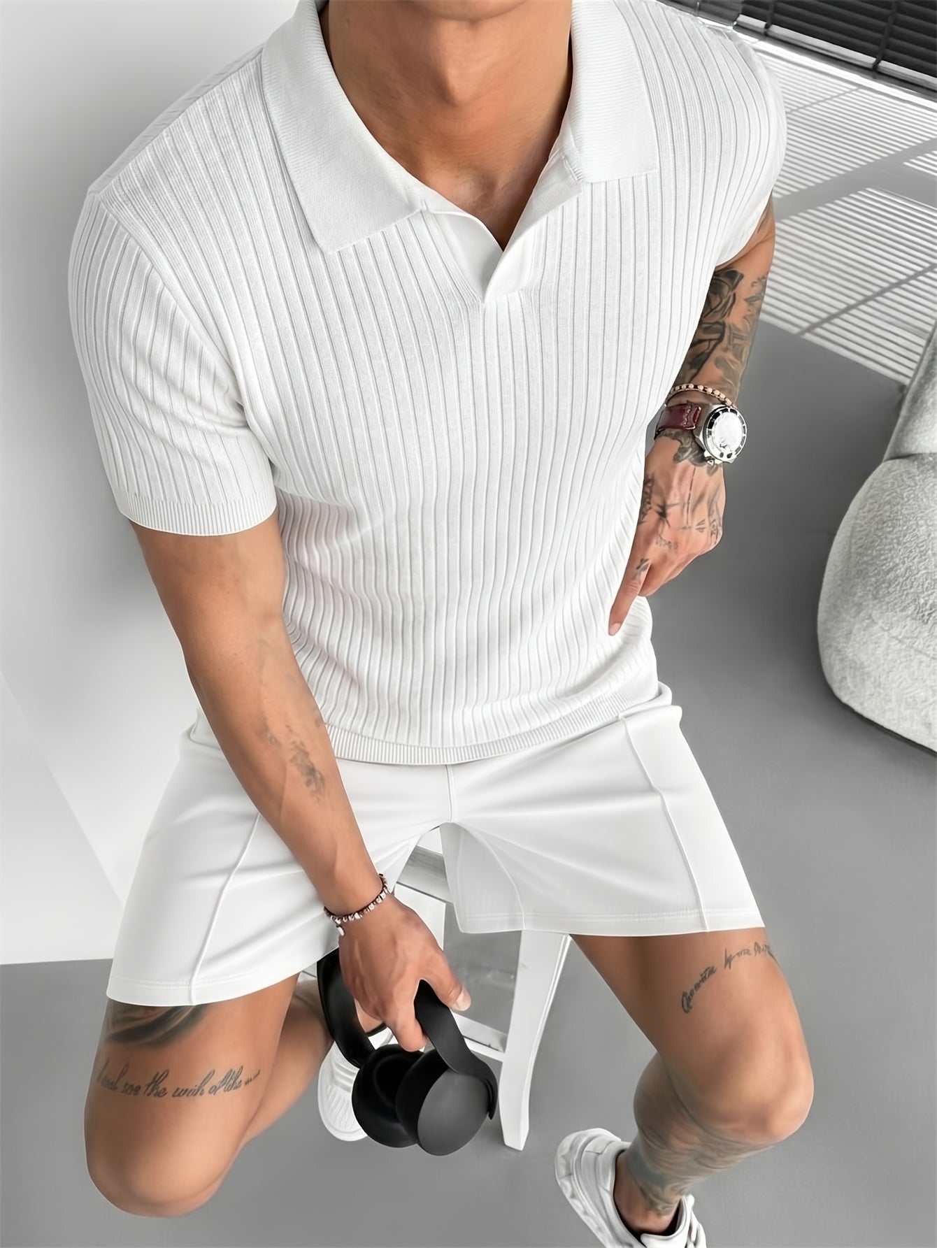 Men's Slim Fit Ribbed Polo Collar Knit Top