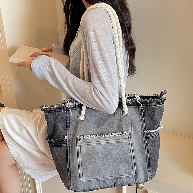 New Fashion Retro Gradient Tassel Large Capacity Women'S Shoulder Bag, Elegant Versatile Soft Hand Feel Easy Casual Tote Bag, Lightweight Travel Spacious Shoulder Handbag, Daily Commute Shopping Multifunctional Small Handbag