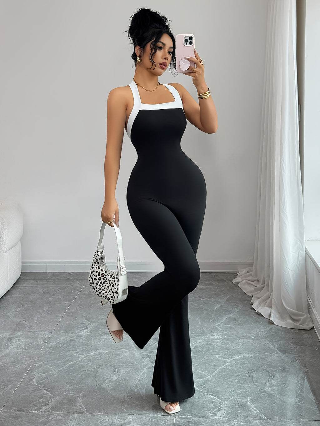 Petite Women'S Solid Patchwork Easy Fitted Jumpsuit, Casual Daily Wear
