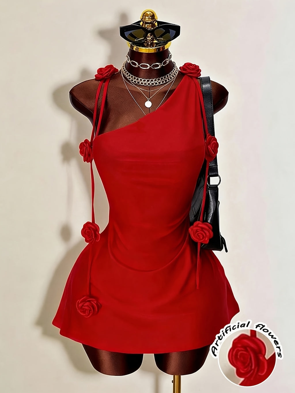A New Floral Outfit Style Suitable for All Seasons, Featuring a Three-Dimensional Rose Decoration on a Sexy, Fitted Short Dress with a Backless Drawstring Design. Perfect for Dates, Parties, And Street Style