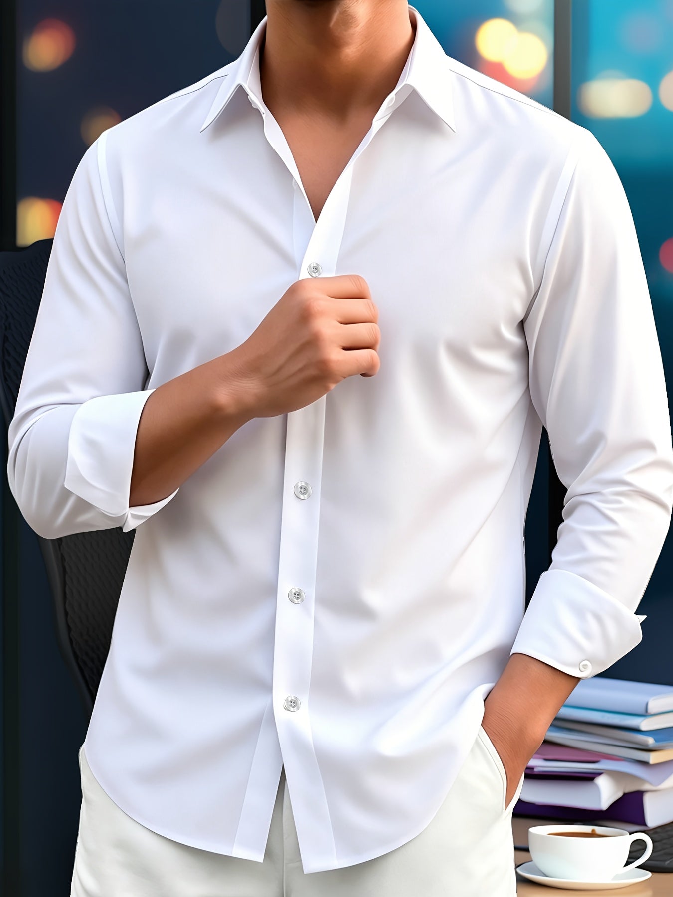 Solid Color Men's Loose Fit Quick-Dry Long Sleeve Button-Up Business Shirt, Spring/Autumn Outdoor Casual, Essential for Men, Sexy Uniform Allure